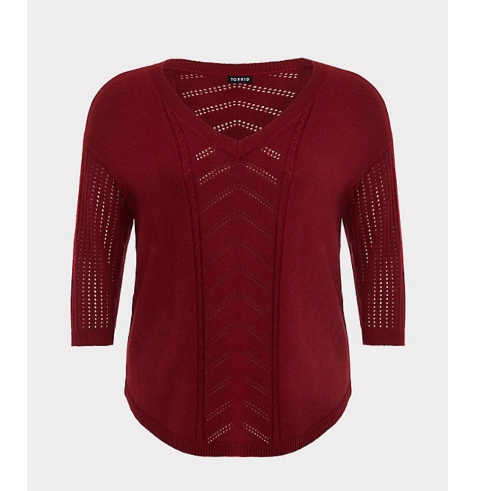 RED POINTELLE TUNIC SWEATER